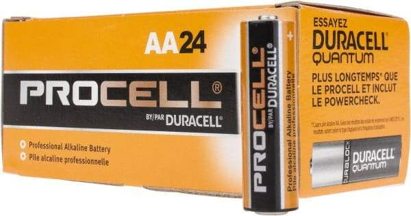 Duracell - Size AA, Alkaline, 24 Pack, Standard Battery - 1.5 Volts, Button Tab Terminal - Top Tool & Supply