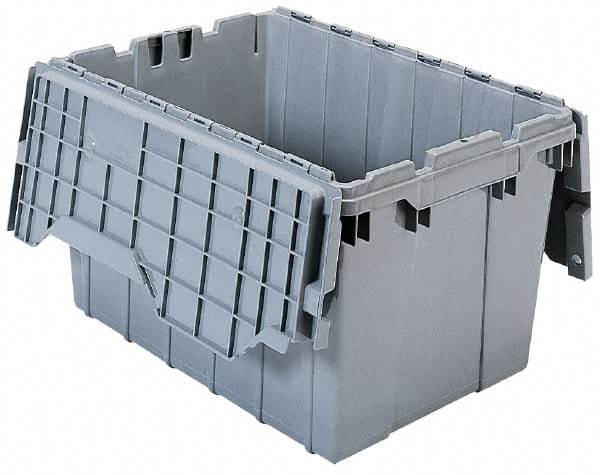 Akro-Mils - 1.12 Cu Ft, 35 Lb Load Capacity Gray Polyethylene Attached-Lid Container - Stacking, Nesting, 21-1/2" Long x 15" Wide x 9" High, Lid Included - Top Tool & Supply