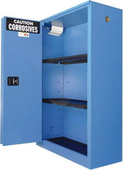 Securall Cabinets - 2 Door, 2 Shelf, Blue Steel Standard Safety Cabinet for Corrosive Chemicals - 65" High x 43" Wide x 18" Deep, Sliding Door, 3 Point Key Lock, 45 Gal Capacity - Top Tool & Supply