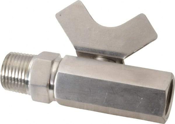 Midwest Control - 1/2" Pipe, Reduced Port, Stainless Steel Miniature Ball Valve - 2 Piece, Inline - Two Way Flow, MNPT x FNPT Ends, Butterfly Handle, 1,000 WOG, 150 WSP - Top Tool & Supply