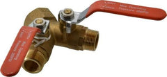 Midwest Control - 3/4 x 1" Pipe, Standard Port, Brass Standard Ball Valve - 2 Piece, Three Way, FNPT x MNPT x MNPT Ends, Lever Handle, 250 WOG, 150 WSP - Top Tool & Supply