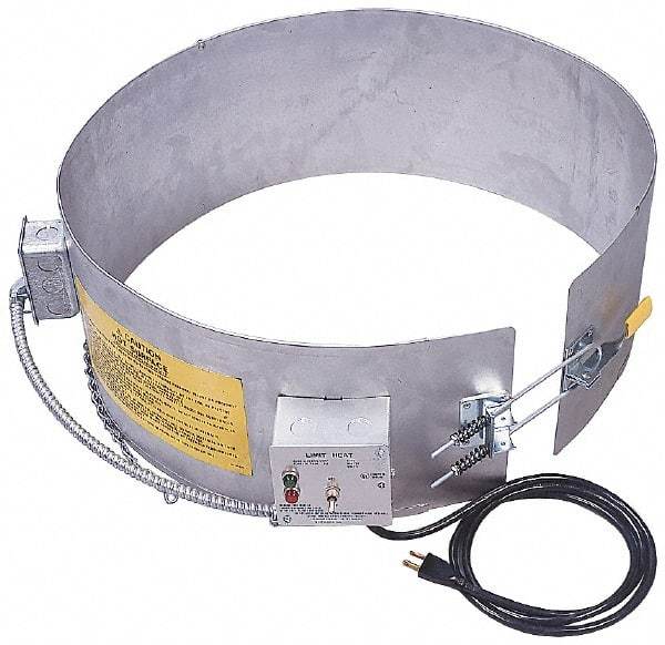 Made in USA - 9-1/4" Wide, 55 Gallon Wrap-Around Drum Heater - 120 Volt, to 800 Watts, 6.67 Amps, 0°F to 165°F Thermostat Rating - Top Tool & Supply