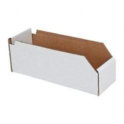 Made in USA - 12" Deep, White Corrugated Cardboard Hopper Shelf Bin - 4" High x 4" Wide x 12" Long - Top Tool & Supply