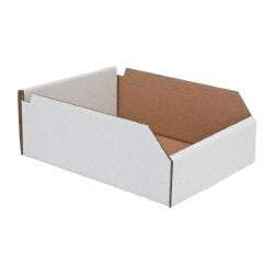 Made in USA - 12" Deep, White Corrugated Cardboard Hopper Shelf Bin - 4" High x 8" Wide x 12" Long - Top Tool & Supply