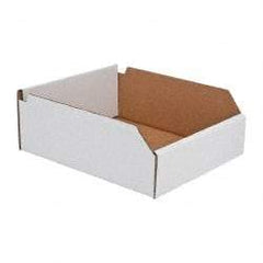 Made in USA - 12" Deep, White Corrugated Cardboard Hopper Shelf Bin - 4" High x 10" Wide x 12" Long - Top Tool & Supply