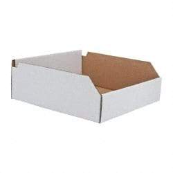 Made in USA - 12" Deep, White Corrugated Cardboard Hopper Shelf Bin - 4" High x 12" Wide x 12" Long - Top Tool & Supply