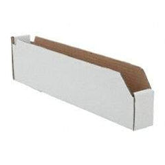 Made in USA - 18" Deep, White Corrugated Cardboard Hopper Shelf Bin - 4" High x 2" Wide x 18" Long - Top Tool & Supply