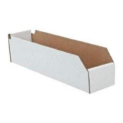 Made in USA - 18" Deep, White Corrugated Cardboard Hopper Shelf Bin - 4" High x 4" Wide x 18" Long - Top Tool & Supply