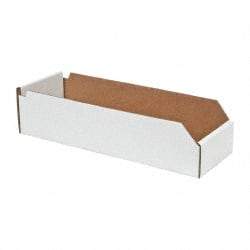 Made in USA - 18" Deep, White Corrugated Cardboard Hopper Shelf Bin - 4" High x 6" Wide x 18" Long - Top Tool & Supply