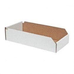 Made in USA - 18" Deep, White Corrugated Cardboard Hopper Shelf Bin - 4" High x 8" Wide x 18" Long - Top Tool & Supply