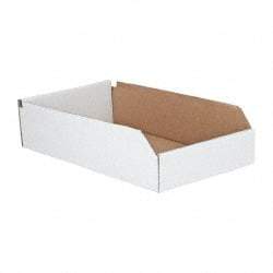 Made in USA - 18" Deep, White Corrugated Cardboard Hopper Shelf Bin - 4" High x 10" Wide x 18" Long - Top Tool & Supply