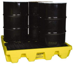 Eagle - 66 Gal Sump, 8,000 Lb Capacity, 4 Drum, Polyethylene Spill Deck or Pallet - 51-1/2" Long x 51-1/2" Wide x 8" High, Yellow, Liftable Fork, Drain Included, Low Profile, Vertical, 2 x 2 Drum Configuration - Top Tool & Supply