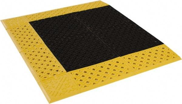 Notrax - 3' Long, Dry/Wet Environment, Anti-Fatigue Matting - Black with Yellow Borders, Vinyl with Vinyl Base, Beveled on 3 Sides - Top Tool & Supply