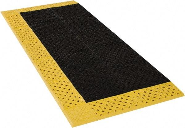 Notrax - 6' Long, Dry/Wet Environment, Anti-Fatigue Matting - Black with Yellow Borders, Vinyl with Vinyl Base, Beveled on 3 Sides - Top Tool & Supply