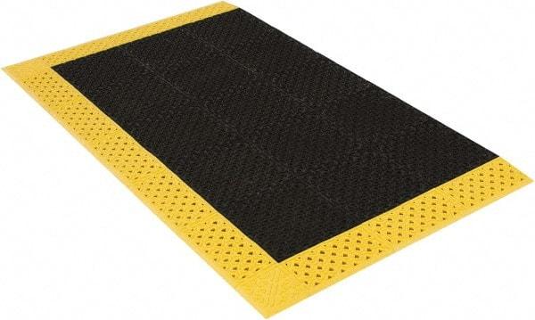 Notrax - 6' Long, Dry/Wet Environment, Anti-Fatigue Matting - Black with Yellow Borders, Vinyl with Vinyl Base, Beveled on 3 Sides - Top Tool & Supply