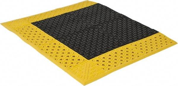 Notrax - 3' Long, Dry/Wet Environment, Anti-Fatigue Matting - Black with Yellow Borders, Vinyl with Vinyl Base, Beveled on 3 Sides - Top Tool & Supply