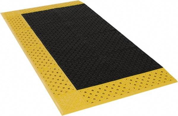 Notrax - 5' Long, Dry/Wet Environment, Anti-Fatigue Matting - Black with Yellow Borders, Vinyl with Vinyl Base, Beveled on 3 Sides - Top Tool & Supply