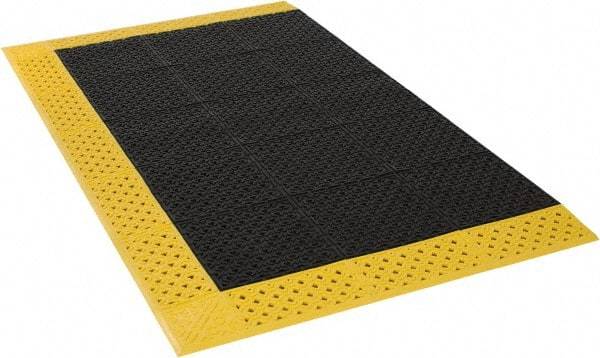 Notrax - 6' Long, Dry/Wet Environment, Anti-Fatigue Matting - Black with Yellow Borders, Vinyl with Vinyl Base, Beveled on 3 Sides - Top Tool & Supply