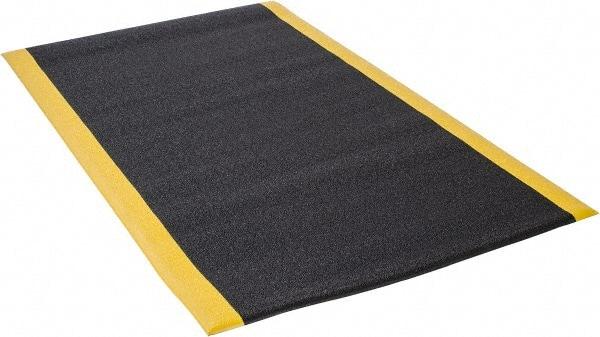 Wearwell - 5' Long x 3' Wide, Dry Environment, Anti-Fatigue Matting - Black with Yellow Borders, Urethane with Vinyl Sponge Base, Rounded on 4 Sides - Top Tool & Supply