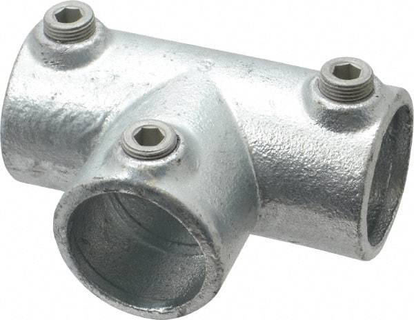 Kee - 1-1/4" Pipe, 90° Three Socket Tee, Malleable Iron Tee Pipe Rail Fitting - Galvanized Finish - Top Tool & Supply