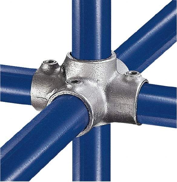 Kee - 1" Pipe, Four Socket Cross, Malleable Iron Cross Pipe Rail Fitting - Galvanized Finish - Top Tool & Supply