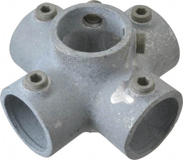 Kee - 1-1/2" Pipe, Four Socket Cross, Malleable Iron Cross Pipe Rail Fitting - Galvanized Finish - Top Tool & Supply