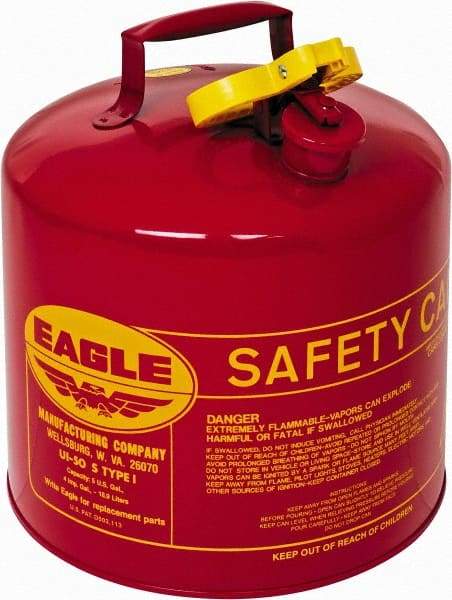 Eagle - 5 Gal Galvanized Steel Type I Safety Can - 13-1/2" High x 12-1/2" Diam, Red with Yellow - Top Tool & Supply