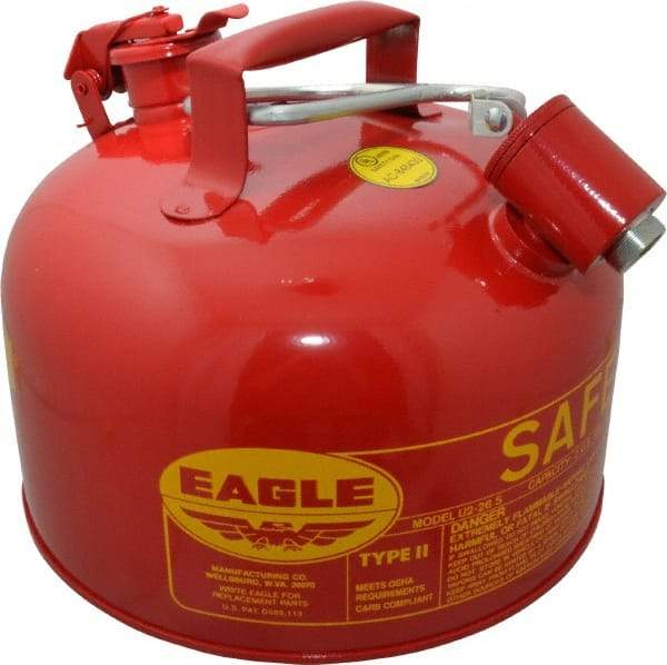 Eagle - 2 Gal Galvanized Steel Type II Safety Can - 9-1/2" High x 11-1/4" Diam, Red with Yellow - Top Tool & Supply