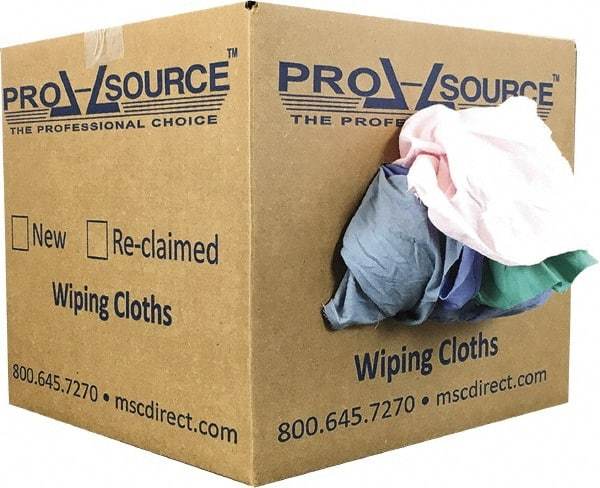 PRO-SOURCE - Reclaimed Poly/Cotton T-Shirt Rags - Assorted Colors, Poly/Cotton, Low Lint, 10 Lbs. at 4 to 6 per Pound, Box - Top Tool & Supply