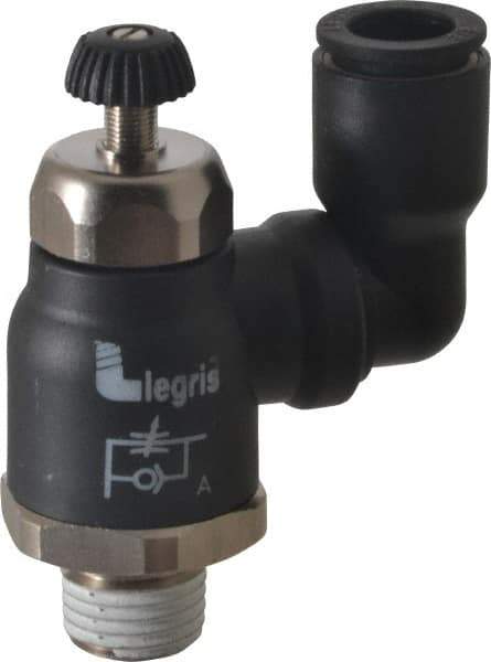 Legris - 3/8" Tube OD x 1/4" Male NPT Compact Swivel Outlet Flow Control Regulator - 0 to 145 psi & Nylon Material - Top Tool & Supply