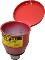 Justrite - 4-1/2" High x 4-1/2" Diam, Galvanized Steel, Manual Closing Pail Funnel with Flame Arrester - 1" Arrester/Tube Length, 5 Gal Drum/Pail Capacity - Top Tool & Supply