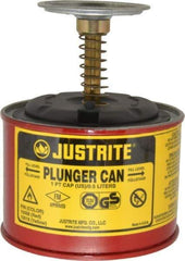 Justrite - 1 Pint Capacity, 5-1/4 Inch High x 4-7/8 Inch Diameter, Steel Plunger Can - 2-3/4 Inch Dasher Diameter, Red, Approval Listing/Regulation FM - Top Tool & Supply