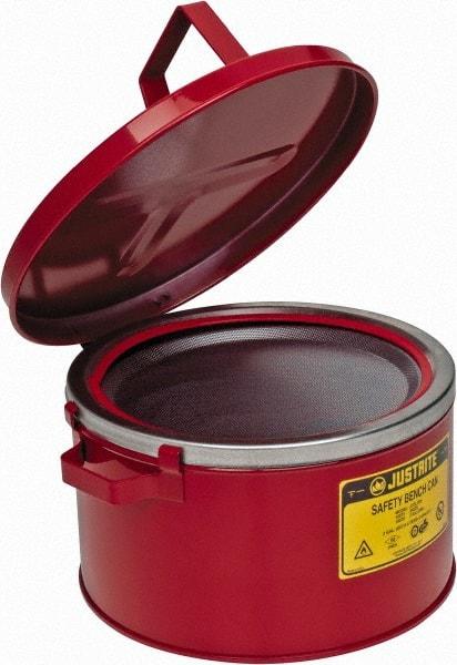 Justrite - 2 Gallon Capacity, Coated Steel, Red Bench Can - 5-7/8 Inch High x 11-1/2 Inch Diameter, 9-3/4 Inch Dasher Diameter - Top Tool & Supply