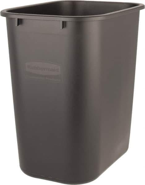 Rubbermaid - 28 Qt Black Rectangle Trash Can - Polyethylene, 15" High x 14-3/8" Long x 10-1/4" Wide - Top Tool & Supply