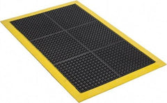 Wearwell - 3' Long x 2' Wide, Dry Environment, Anti-Fatigue Matting - Black with Yellow Borders, Natural Rubber with Rubber Base, Beveled on 4 Sides - Top Tool & Supply