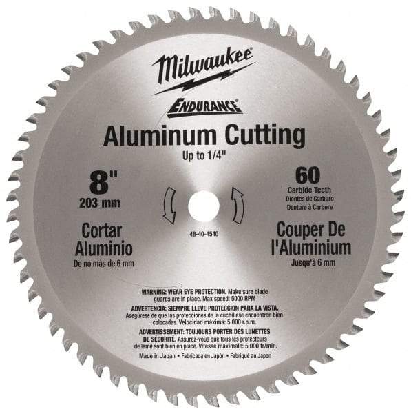 Milwaukee Tool - 8" Diam, 5/8" Arbor Hole Diam, 60 Tooth Wet & Dry Cut Saw Blade - Carbide-Tipped, Burr-Free & Smooth Action, Standard Round Arbor - Top Tool & Supply