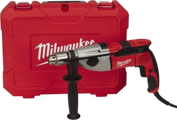 Milwaukee Tool - 120 Volt 1/2" Keyed Chuck Electric Hammer Drill - 0 to 24,000 & 0 to 56,000 BPM, 0 to 1,500 & 0 to 3,500 RPM - Top Tool & Supply