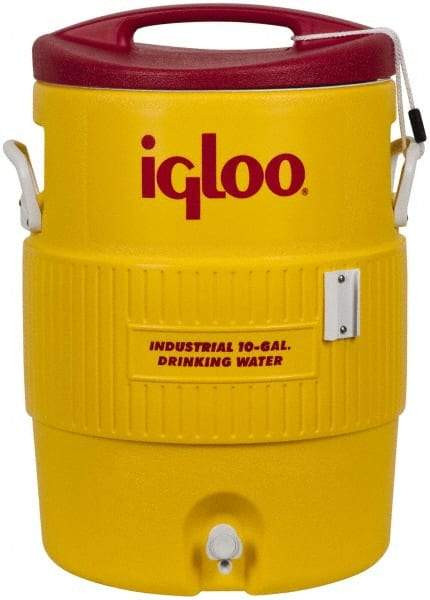 Igloo - 10 Gal Beverage Cooler - Plastic, Yellow/Red - Top Tool & Supply