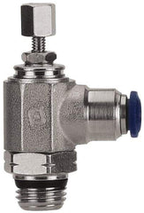 Value Collection - 1/4" Pipe, Angled Miniature Needle Valve - Buna Seal, Male x Push to Connect Ends, Nickel Plated Brass Valve, 145 Max psi - Top Tool & Supply