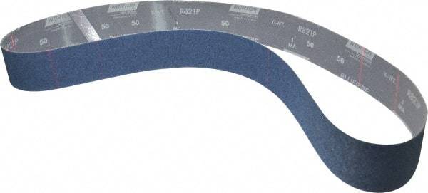 Norton - 2-1/2" Wide x 60" OAL, 50 Grit, Zirconia Alumina Abrasive Belt - Zirconia Alumina, Coarse, Coated, Y Weighted Cloth Backing, Dry, Series R821 - Top Tool & Supply