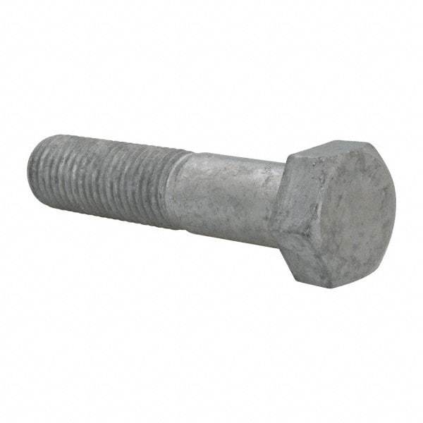 Value Collection - 7/8-9 Thread, 4" Length Under Head, Steel Hex Head Bolt - Hot Dipped Galvanized Coated, UNC Thread, ASTM A307, Grade 2 - Top Tool & Supply