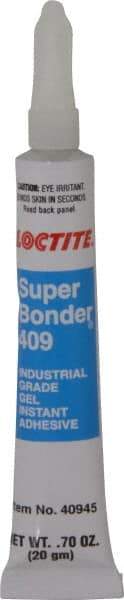 Loctite - 0.70 oz Tube Clear Instant Adhesive - Series 409, 75 sec Working Time, 24 hr Full Cure Time, Bonds to Metal, Plastic & Rubber - Top Tool & Supply