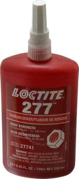 Loctite - 250 mL Bottle, Red, High Strength Liquid Threadlocker - Series 277, 24 hr Full Cure Time, Hand Tool, Heat Removal - Top Tool & Supply