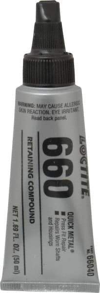 Loctite - 50 mL Tube, Silver, High Strength Paste Retaining Compound - Series 660, 24 hr Full Cure Time, Heat Removal - Top Tool & Supply