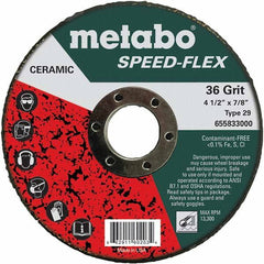 Metabo - 4-1/2" Diam, 7/8" Hole, 36 Grit Ceramic Alumina Fiber Disc - Top Tool & Supply