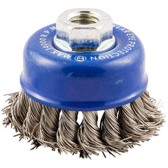 Norton - 2-3/4" Diam 5/8-11 Threaded Arbor Stainless Steel Fill Cup Brush - Top Tool & Supply