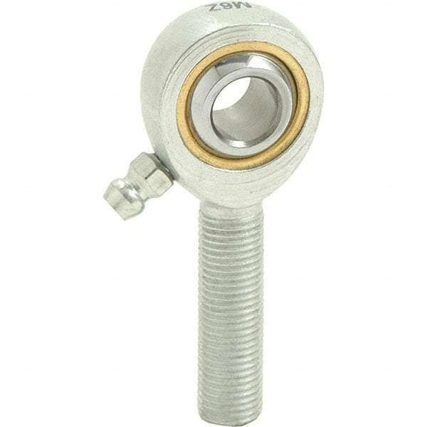 Tritan - 3/8" ID, 2-7/16" Max OD, 4,012 Lb Max Static Cap, Male Spherical Rod End - 3/8-24 RH, 1/2" Shank Diam, 1-1/4" Shank Length, Zinc Plated Carbon Steel with Sintered Oil Impregnated Bronze Raceway - Top Tool & Supply