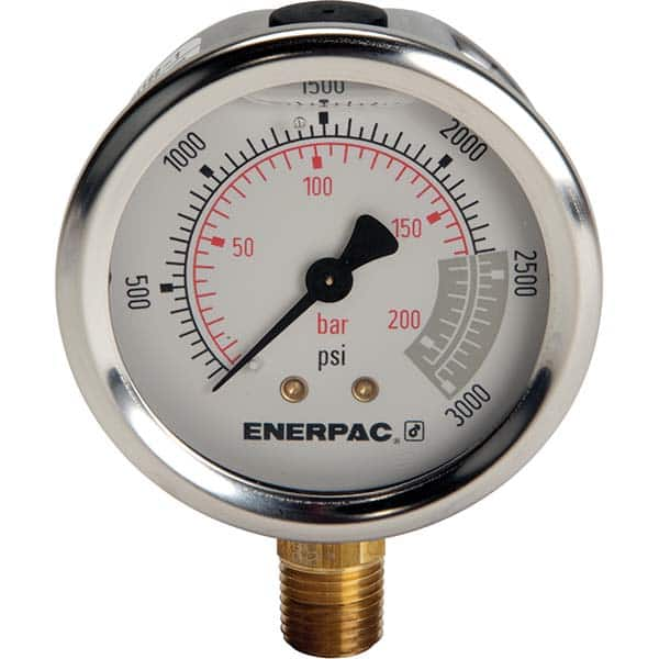 Enerpac - Hydraulic Pressure Gages & Adapters Type: Glycerine Filled Pressure Rating: 3000 - Top Tool & Supply