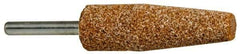 Norton - 3/4" Head Diam x 2-1/2" Thickness, A1, Cone End, Aluminum Oxide Mounted Point - Brown, Very Coarse Grade, 36 Grit, 20,960 RPM - Top Tool & Supply