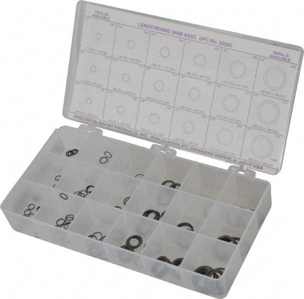 Precision Brand - 270 Piece, 1/4 to 3/4" Screw, Spring Steel Flat Washer Assortment - Includes (15) 0.187 to 0.296 Inside x 0.248 to 0.371 Out Side Diam, (30) 0.171 to 0.289 Inside x 0.248 to 308 OD Washer & Compartmented Storage Case - Top Tool & Supply